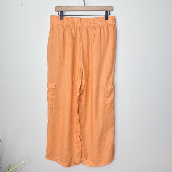 C&C California Orange Linen Blend Cargo Wide-Leg Pull-On Pants Size Large Beachy - Picture 5 of 7